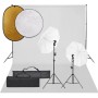 Photographic studio kit with set of lights, background and