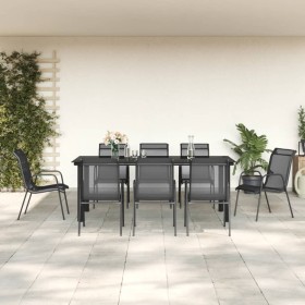 Juego de comedor para jardín 9 piezas acero y textilene negro de vidaXL, Conjuntos de jardín - Ref: Foro24-3200697, Precio: 7...