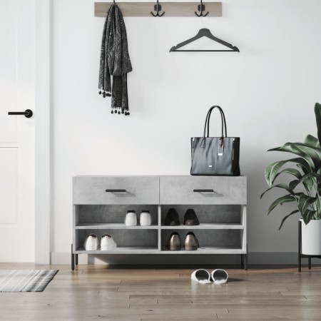 Banco zapatero madera de ingeniería gris hormigón 102x35x55 cm de vidaXL, Zapateros y organizadores de calzado - Ref: Foro24-...