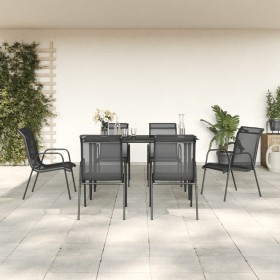 Garten-Essset 7-teilig aus Stahl und schwarzem Textilene von vidaXL, Gartensets - Ref: Foro24-3200685, Preis: 385,99 €, Rabat...