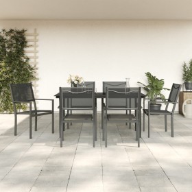 Garten-Essset 7-teilig aus Stahl und schwarzem Textilene von vidaXL, Gartensets - Ref: Foro24-3200723, Preis: 362,99 €, Rabat...