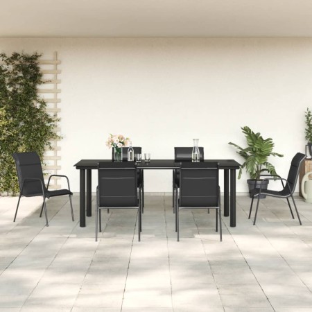 Juego de comedor para jardín 7 piezas acero y textilene negro de vidaXL, Conjuntos de jardín - Ref: Foro24-3200716, Precio: 5...