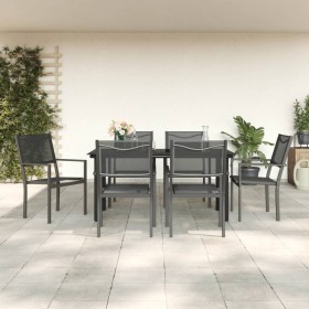 Garten-Essset 7-teilig aus Stahl und schwarzem Textilene von vidaXL, Gartensets - Ref: Foro24-3200731, Preis: 391,99 €, Rabat...