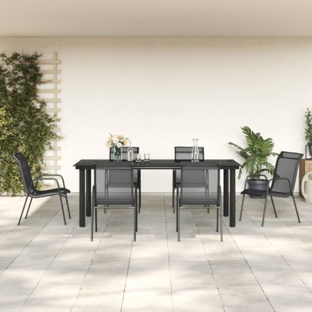 Juego de comedor para jardín 7 piezas acero y textilene negro de vidaXL, Conjuntos de jardín - Ref: Foro24-3200696, Precio: 5...