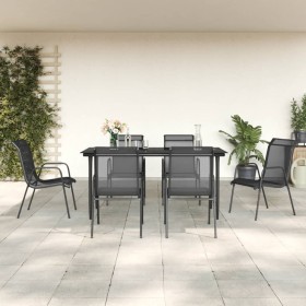 Garden dining set 7 pieces steel and black textilene by vidaXL, Garden sets - Ref: Foro24-3200687, Price: 433,99 €, Discount: %