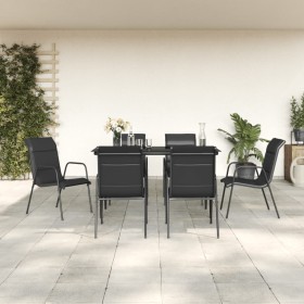 Garden dining set, 7 pieces, black steel and textilene by vidaXL, Garden sets - Ref: Foro24-3200705, Price: 453,76 €, Discoun...