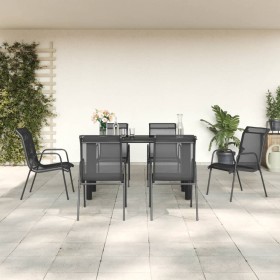 Garten-Essset 7-teilig aus Stahl und schwarzem Textilene von vidaXL, Gartensets - Ref: Foro24-3200693, Preis: 385,99 €, Rabat...