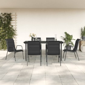 Garden dining set, 7 pieces, black steel and textilene by vidaXL, Garden sets - Ref: Foro24-3200707, Price: 499,99 €, Discoun...