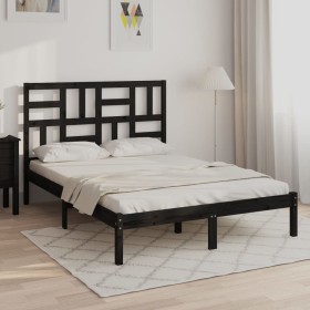 Black solid wood bed frame 140x190 cm by vidaXL, Beds and slatted bases - Ref: Foro24-3105934, Price: 153,54 €, Discount: %