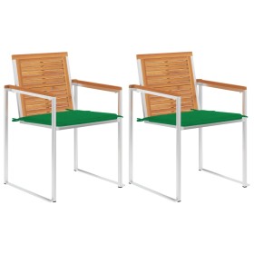 Garden chairs with cushions 2 pcs solid acacia wood and steel by vidaXL, Garden chairs - Ref: Foro24-3061493, Price: 259,99 €...