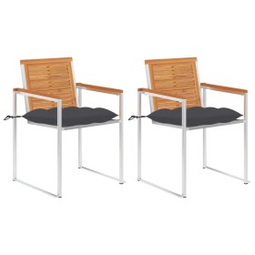 Garden chairs with cushions 2 pcs solid acacia wood and steel by vidaXL, Garden chairs - Ref: Foro24-3061503, Price: 252,36 €...