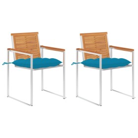 Garden chairs with cushions 2 pcs solid acacia wood and steel by vidaXL, Garden chairs - Ref: Foro24-3061507, Price: 261,67 €...