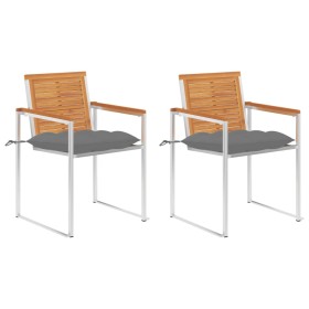 Garden chairs with cushions 2 pcs solid acacia wood and steel by vidaXL, Garden chairs - Ref: Foro24-3061504, Price: 254,99 €...