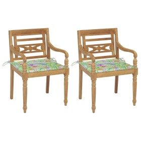 Batavia chairs 2 pcs solid teak with leaf print cushions by vidaXL, Garden chairs - Ref: Foro24-3062139, Price: 258,02 €, Dis...