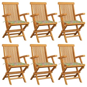 Garden chairs 6 units teak wood with leaf print cushions by vidaXL, Garden chairs - Ref: Foro24-3062553, Price: 399,99 €, Dis...