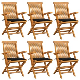 Garden chairs 6 pcs solid teak wood with black cushions by vidaXL, Garden chairs - Ref: Foro24-3062548, Price: 447,74 €, Disc...