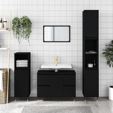 Mueble de baño madera de ingeniería negro 80x33x60 cm de vidaXL, Tocadores de baño - Ref: Foro24-831645, Precio: 86,66 €, Des...