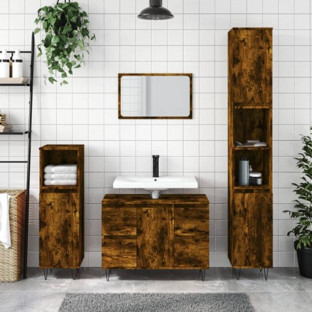 Smoked oak engineered wood bathroom cabinet 80x33x60 cm by vidaXL, bathroom vanities - Ref: Foro24-831657, Price: 78,99 €, Di...