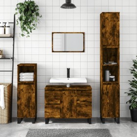 Smoked oak engineered wood bathroom cabinet 80x33x60 cm by vidaXL, bathroom vanities - Ref: Foro24-831665, Price: 84,99 €, Di...