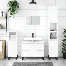 Glossy white engineered wood bathroom cabinet 80x33x60 cm by vidaXL, bathroom vanities - Ref: Foro24-831662, Price: 114,68 €,...