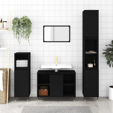 Armario de baño madera contrachapada negro 30x30x100 cm de vidaXL, Tocadores de baño - Ref: Foro24-831549, Precio: 55,68 €, D...