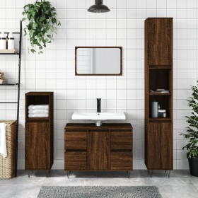 Engineered wood bathroom furniture in brown oak, 80x33x60 cm. by vidaXL, bathroom vanities - Ref: Foro24-831659, Price: 72,30...