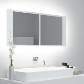 Glossy white acrylic LED bathroom mirror cabinet 100x12x45 cm by vidaXL, bathroom vanities - Ref: Foro24-804985, Price: 66,54...