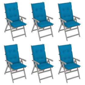 Reclining garden chairs 6 pcs solid acacia wood cushions by vidaXL, Garden chairs - Ref: Foro24-3065336, Price: 438,31 €, Dis...