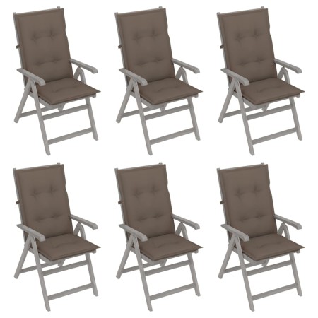 Reclining garden chairs 6 pcs solid acacia wood cushions by vidaXL, Garden chairs - Ref: Foro24-3065340, Price: 468,10 €, Dis...