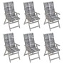 Reclining garden chairs 6 pcs solid acacia wood cushions by vidaXL, Garden chairs - Ref: Foro24-3065346, Price: 440,71 €, Dis...