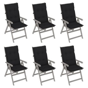 Reclining garden chairs 6 pcs solid acacia wood cushions by vidaXL, Garden chairs - Ref: Foro24-3065339, Price: 438,29 €, Dis...