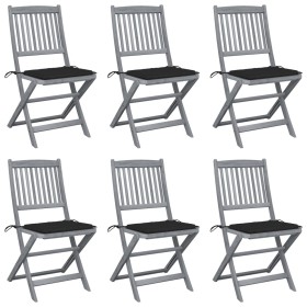 Folding garden chairs 6 pcs solid acacia wood cushions by vidaXL, Garden chairs - Ref: Foro24-3065441, Price: 324,96 €, Disco...