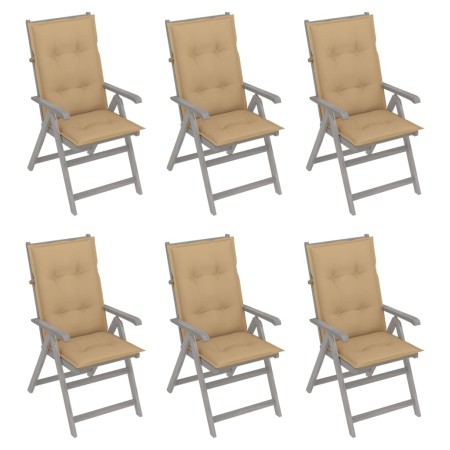 Reclining garden chairs 6 pcs solid acacia wood cushions by vidaXL, Garden chairs - Ref: Foro24-3065335, Price: 438,31 €, Dis...