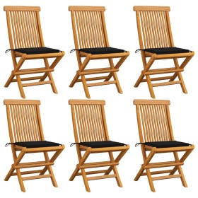 Garden chairs 6 units with black teak wood cushions by vidaXL, Garden chairs - Ref: Foro24-3065597, Price: 399,82 €, Discount: %