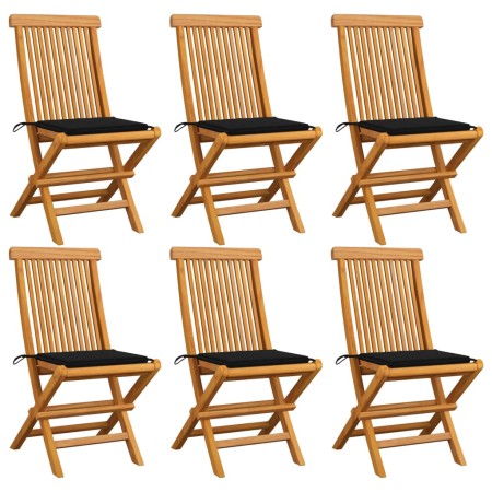 Garden chairs 6 units with black teak wood cushions by vidaXL, Garden chairs - Ref: Foro24-3065597, Price: 379,02 €, Discount: %