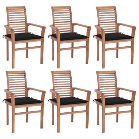 Dining chairs 6 pcs solid teak wood with black cushions by vidaXL, Garden chairs - Ref: Foro24-3072953, Price: 600,86 €, Disc...