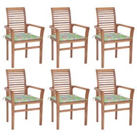 Dining chairs 6 pcs teak wood and leaf printed cushions by vidaXL, Garden chairs - Ref: Foro24-3072958, Price: 496,93 €, Disc...