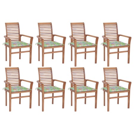 Dining chairs 8 pcs solid teak and leaf print cushions by vidaXL, Garden chairs - Ref: Foro24-3072985, Price: 641,11 €, Disco...