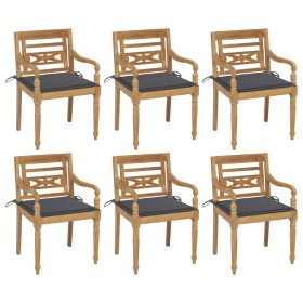 Batavia chairs, 6 units, solid teak wood with cushions. by vidaXL, Garden chairs - Ref: Foro24-3073322, Price: 731,84 €, Disc...