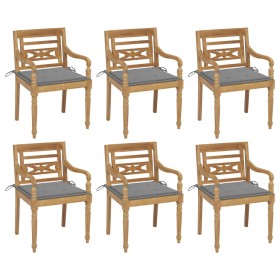 Batavia chairs 6 units solid teak wood with cushions by vidaXL, Garden chairs - Ref: Foro24-3073323, Price: 680,99 €, Discoun...