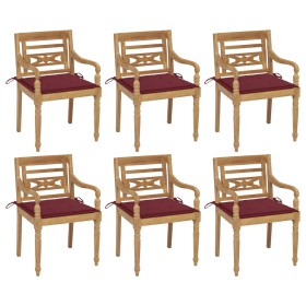 Batavia chairs 6 units solid teak wood with cushions by vidaXL, Garden chairs - Ref: Foro24-3073331, Price: 720,99 €, Discoun...