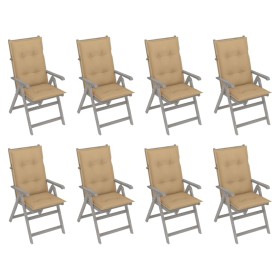 Reclining garden chairs and cushions 8 units gray acacia wood by vidaXL, Garden chairs - Ref: Foro24-3075159, Price: 587,99 €...