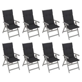 Reclining garden chairs and cushions 8 units gray acacia wood by vidaXL, Garden chairs - Ref: Foro24-3075156, Price: 583,99 €...