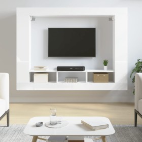 Mueble de TV madera de ingeniería blanco brillo 152x22x113 cm de vidaXL, Armarios y almacenamiento - Ref: Foro24-833726, Prec...