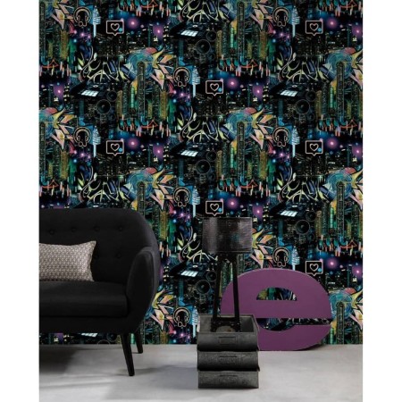 Good Vibes Papel de pared Skyscrapers City Icons negro y morado de Noordwand, Papel pintado - Ref: Foro24-440422, Precio: 39,...