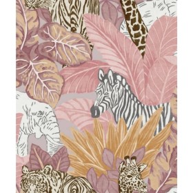 Good Vibes Pink and Orange Jungle Animals Wallpaper by Noordwand, Painted paper - Ref: Foro24-440441, Price: 36,99 €, Discoun...