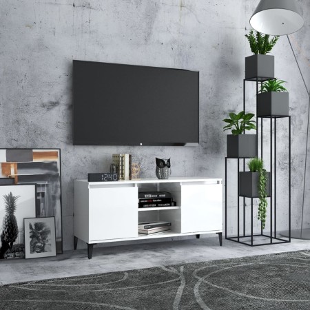 Mueble de TV con patas de metal blanco brillante 103,5x35x50 cm de vidaXL, Muebles TV - Ref: Foro24-805974, Precio: 64,48 €, ...