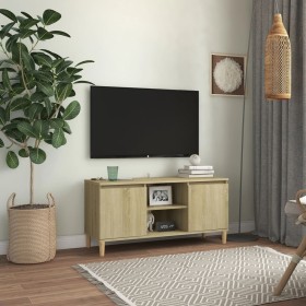 Mueble de TV patas madera maciza roble Sonoma 103,5x35x50 cm de vidaXL, Muebles TV - Ref: Foro24-805962, Precio: 64,61 €, Des...