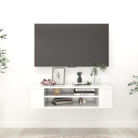 Mueble de TV colgante contrachapada blanco brillo 100x30x26,5cm de vidaXL, Muebles TV - Ref: Foro24-806235, Precio: 61,99 €, ...