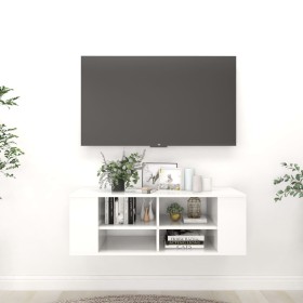 Glossy white plywood TV wall cabinet 102x35x35cm by vidaXL, TV Furniture - Ref: Foro24-806244, Price: 48,76 €, Discount: %